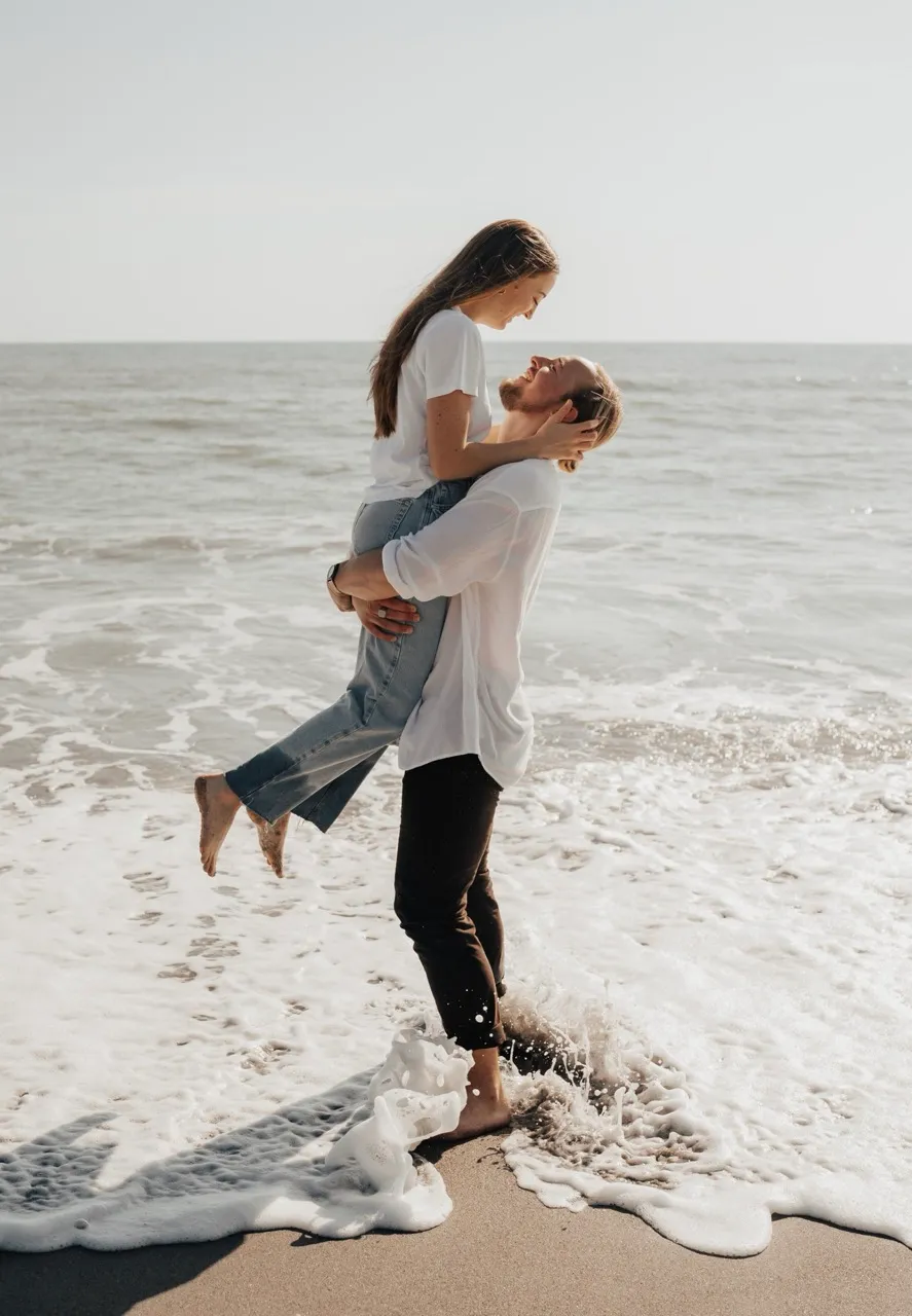 Engaged couple having fun.