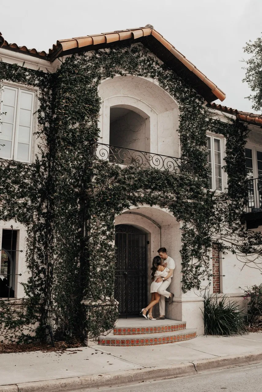 Engaged couple having fun.