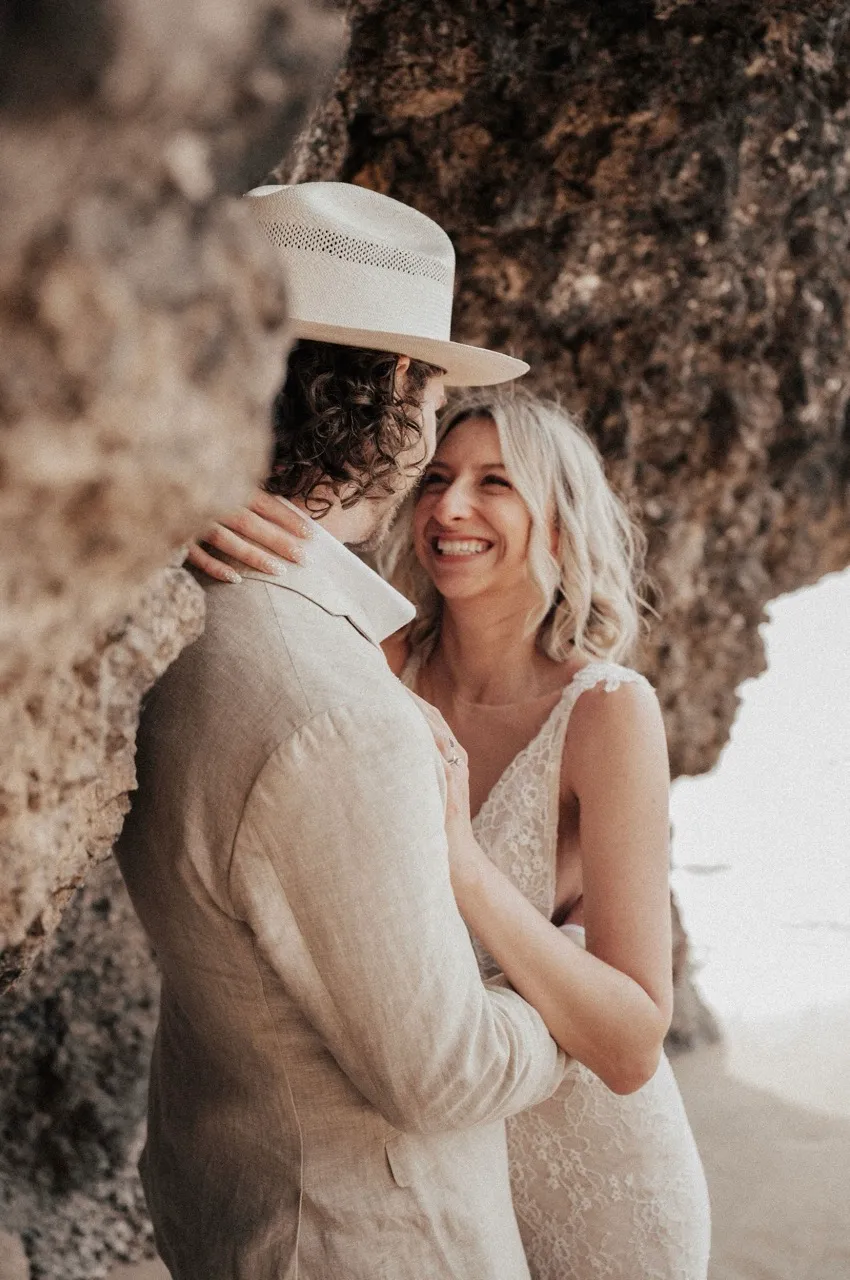 Engaged couple having fun.